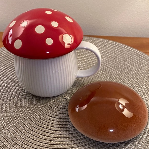 World Market Other - World Market Mushroom Coffee Tea Mug 2 Lids Red Polka Dot /Brown Caps